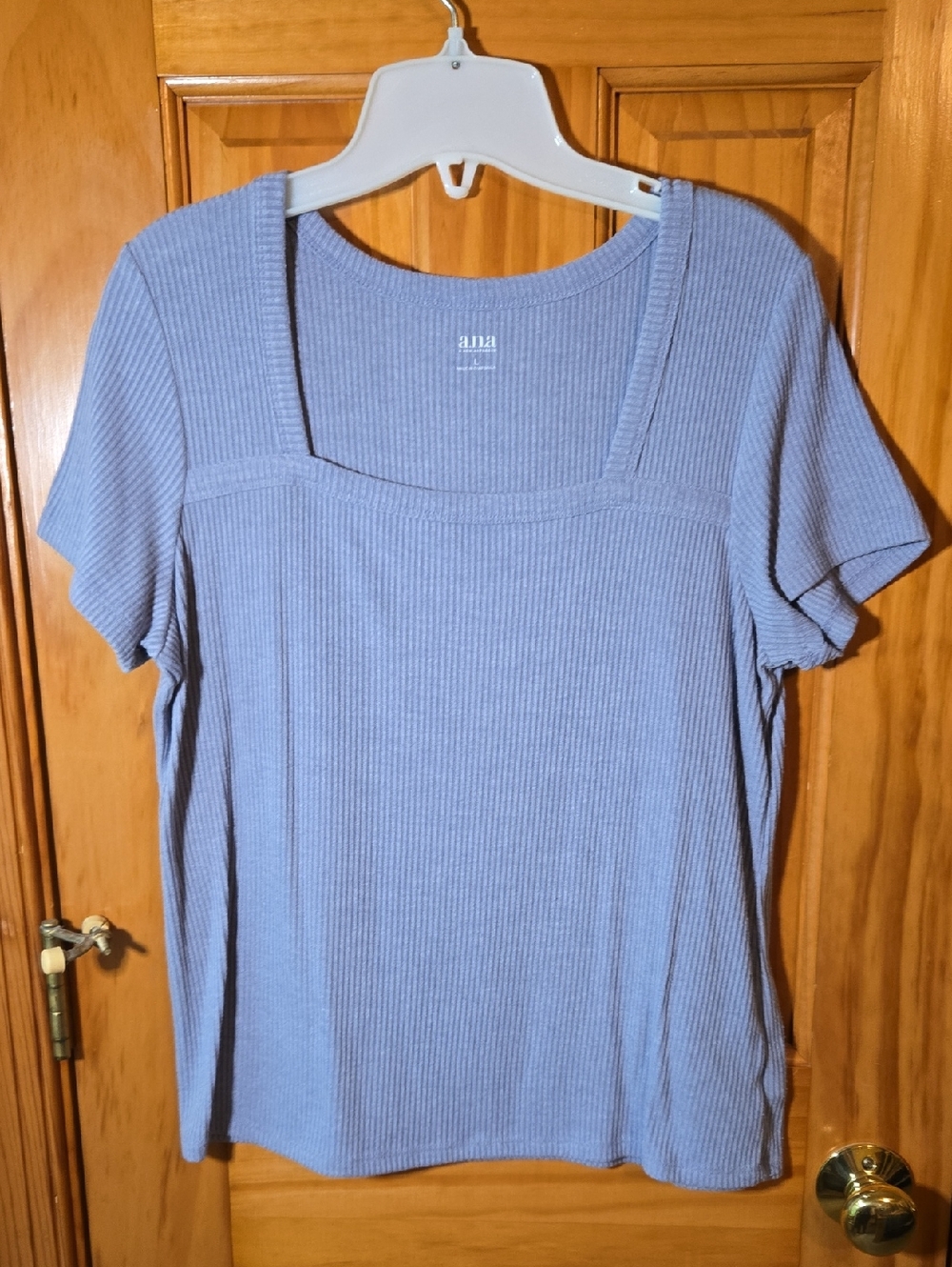 a.n.a Ribbed Square-Neck Short Sleeve Top in Light Purple